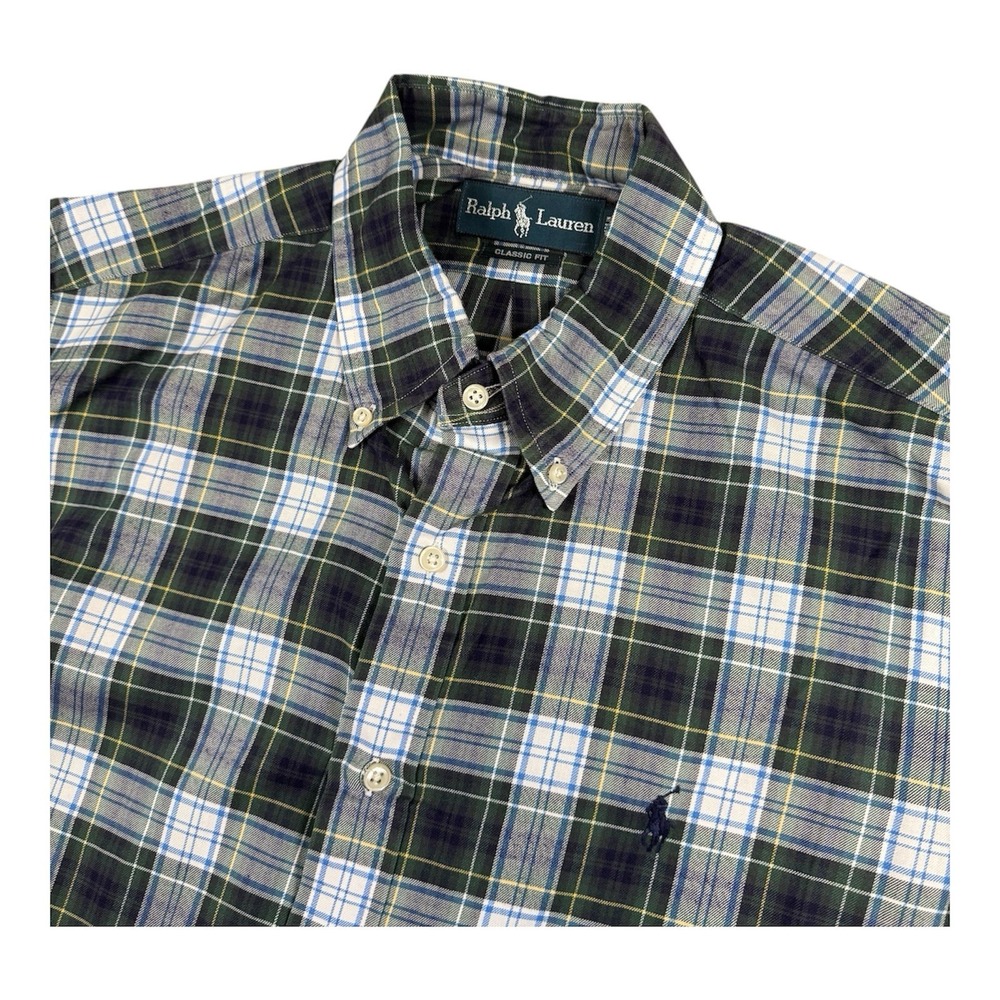 Ralph Lauren Classic Men's L Green Plaid Long Sleeve Button Front Shirt‎